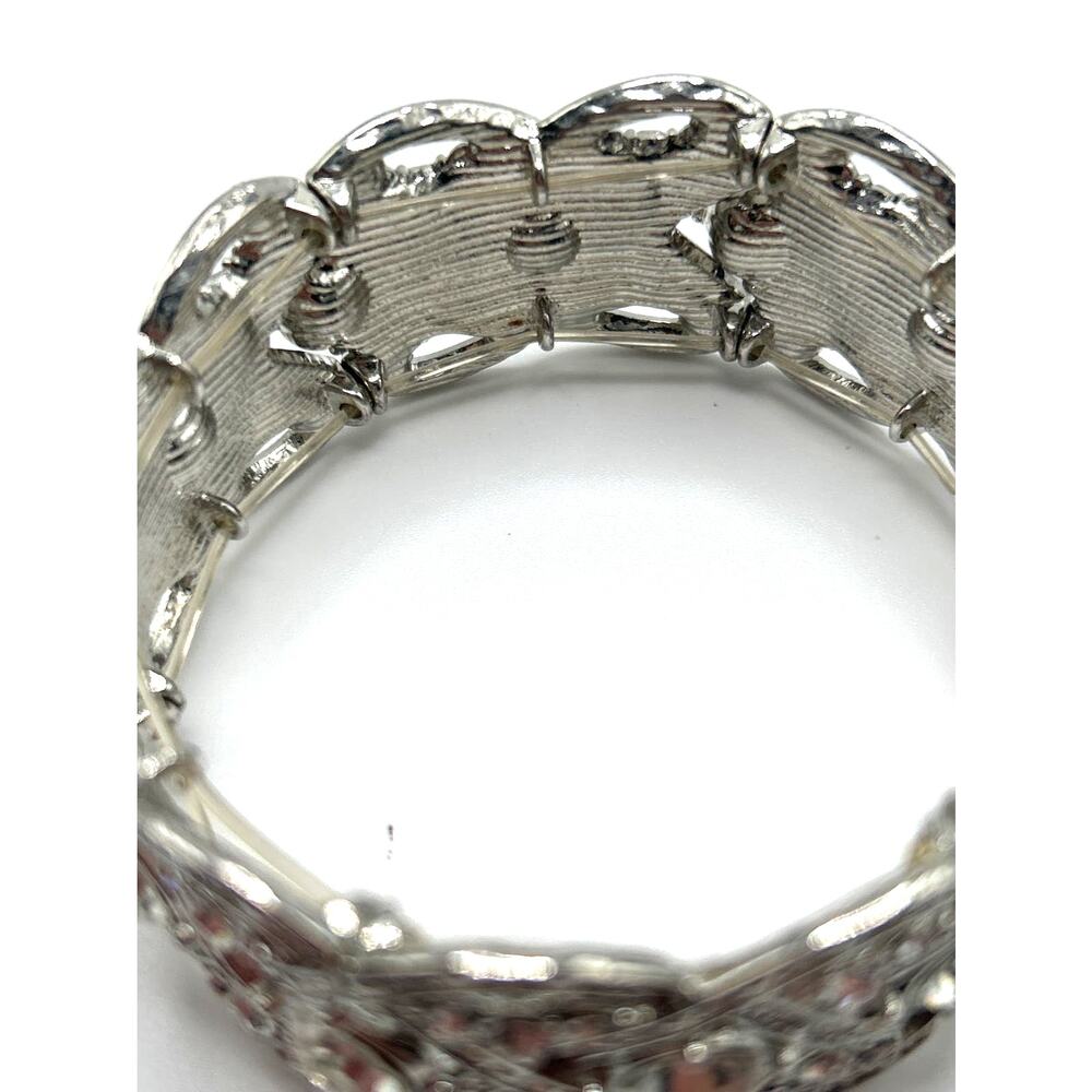 Vintage ROMAN Clear Crystal Braided Stretch‎ Bangle Bracelet Signed RMN - Picture 3 of 7